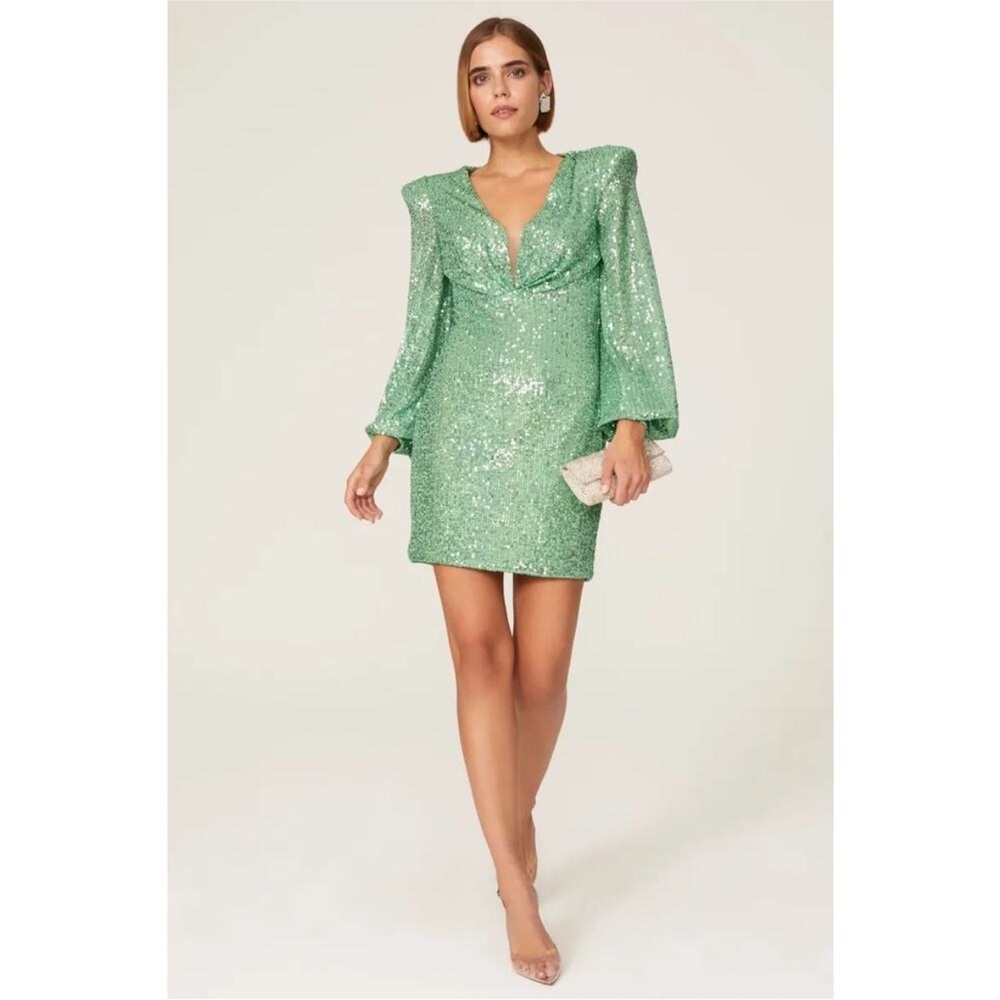 Ieena for Mac Duggal Sequin Blouson Sleeve Dress, Size: 8